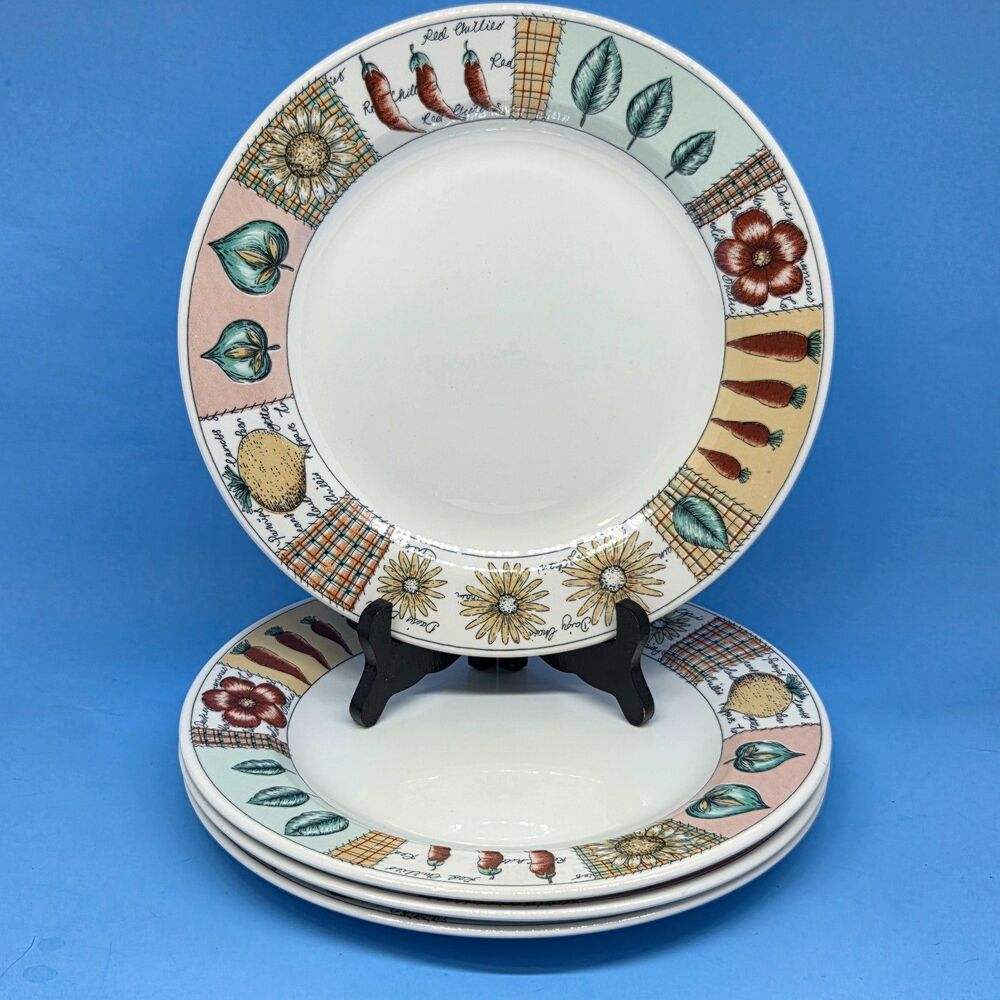 Pier 1 Imports Angleterre England "VEGETABLE PATCH" 4 Vintage 10 1/4" Plates EC